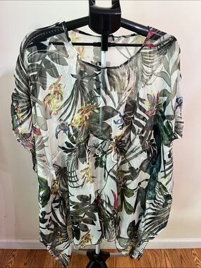NWT American Leisure Sheer Tropical Floral Coverup - White & Green